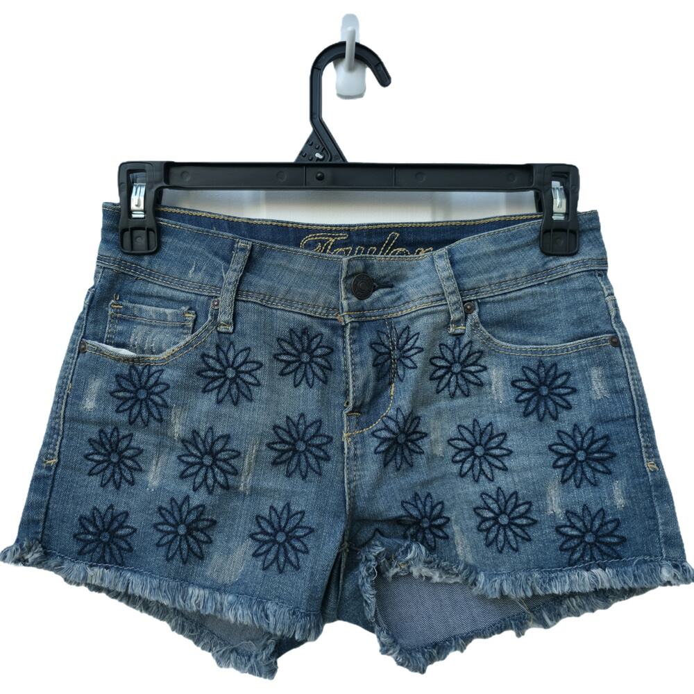 dELiA*s Taylor Sz 0 Juniors Denim Embroidered Flower Cut Off Jean Shorts